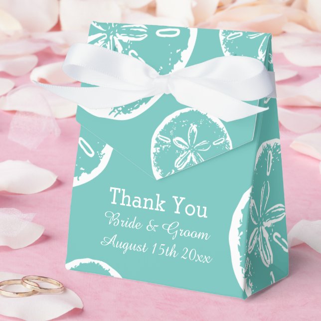 Teal blue and white sanddollar shell wedding favour box (Wedding)