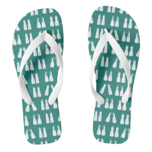 Teal Blue and White Scuba Fins Patterned Jandals