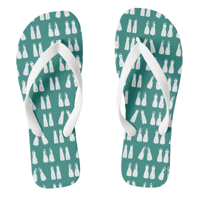 Teal Blue and White Scuba Fins Patterned Jandals (Footbed)