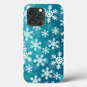 Teal Blue and White Snowflakes iPhone 13 Pro Case
