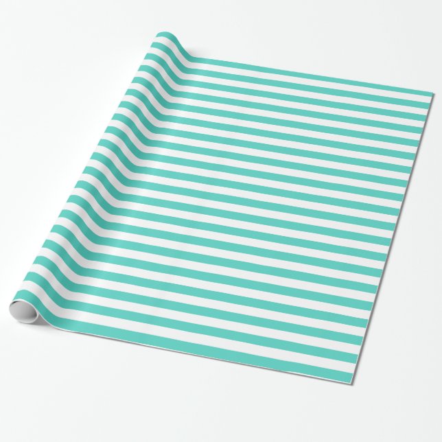 Teal Blue and White Stripe Pattern Wrapping Paper (Unrolled)