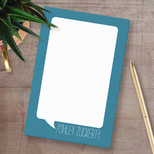 Teal Blue and White Talk Bubble Personalised Name Post-it Notes