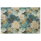 Teal Blue and White Textured Flowers Decoupage