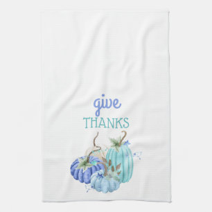 Teal Blue Aqua Taupe Pumpkin Autumn Fall Tea Towel