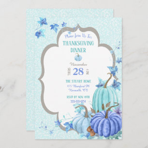 Teal Blue Aqua Taupe Pumpkin Thanksgiving Invitation