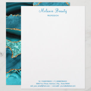 Teal Blue Aqua Tirquoise Your Text Info Letterhead