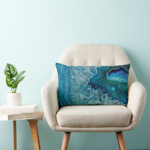 Teal Blue Aqua Turquoise Geode Crystals Pattern Lumbar Cushion
