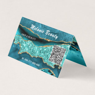 Teal Blue Aqua Turquoise QR Code Business Card