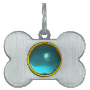TEAL BLUE AQUAMARINE GEM STONE PET TAG