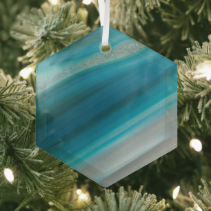 Teal Blue Banded Agate Pattern Glass Tree Decoration