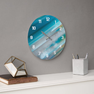 Teal Blue Banded Agate Pattern Large Clock