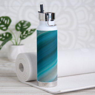 Teal Blue Banded Agate Pattern Water Bottle