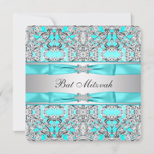 Teal Blue Bat Mitzvah Invitation (Front)