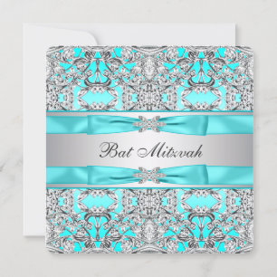 Teal Blue Bat Mitzvah Invitation