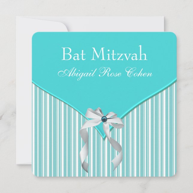 Teal Blue Bat Mitzvah Invitation (Front)