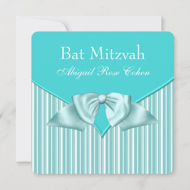 Teal Blue Bat Mitzvah Invitation (Front)