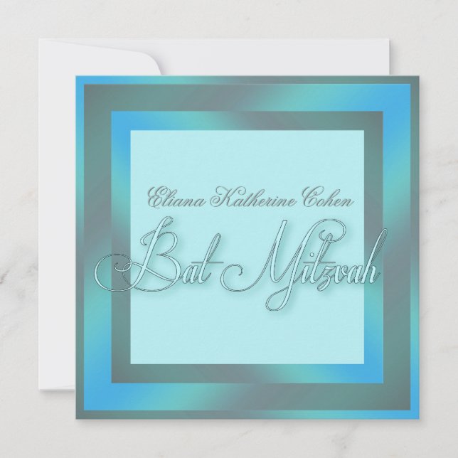 Teal Blue Bat Mitzvah Invitations (Front)