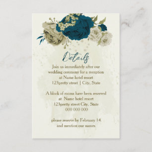 teal blue beige botanical wedding details enclosure card