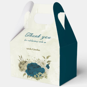teal blue beige floral wedding  favour box