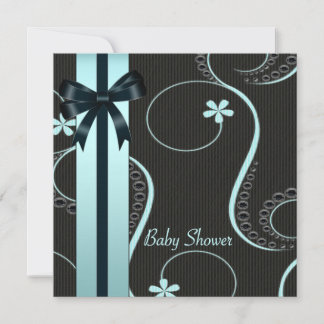 Teal Blue Black Baby Shower Invitation