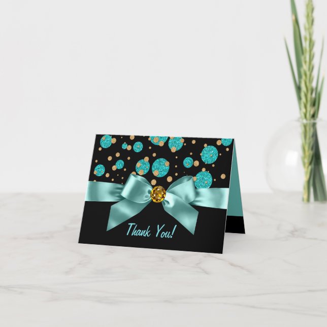 Teal Blue Black Gold Thank You Card (Front)