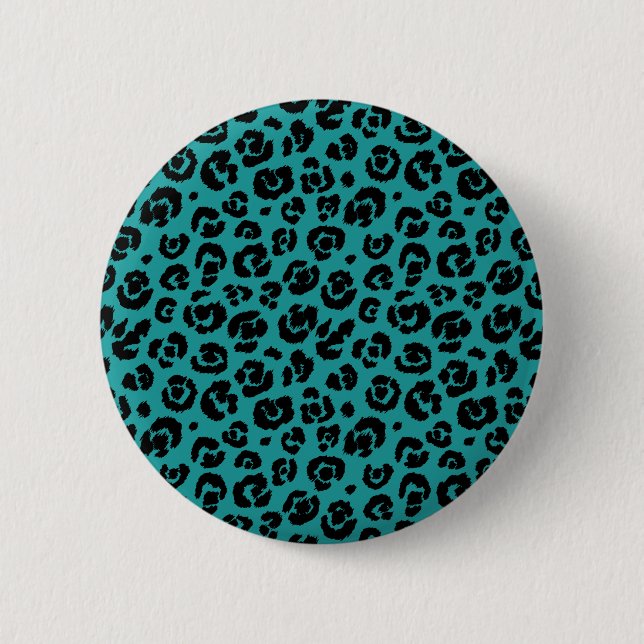 Teal Blue Black Leopard Print 6 Cm Round Badge (Front)