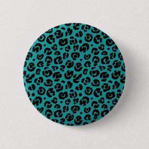 Teal Blue Black Leopard Print 6 Cm Round Badge
