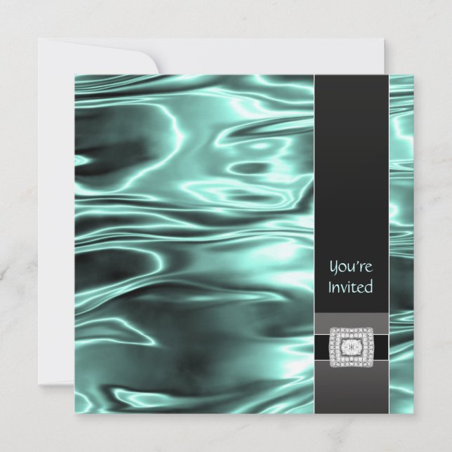 Teal Blue Black Satin Teal Party Template (Front)