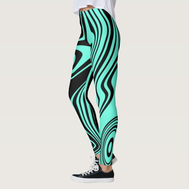 Teal Blue Black Striped Leggings - Choose Colour (Left)