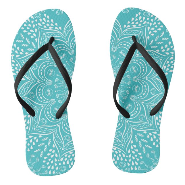 Teal Blue Boho Mandala Jandals (Footbed)