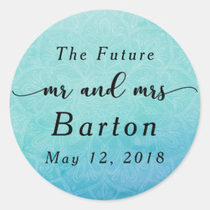 Teal & Blue, Boho Mandala Wedding Celebration 1 Classic Round Sticker