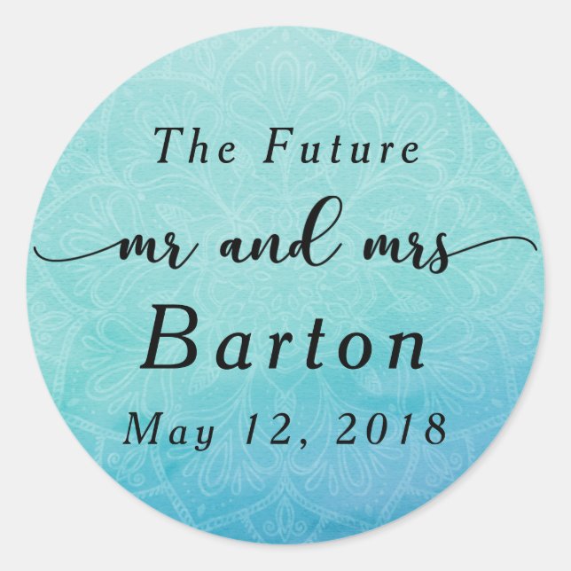 Teal & Blue, Boho Mandala Wedding Celebration 1 Classic Round Sticker (Front)