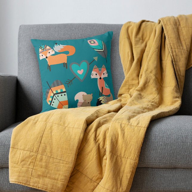 Teal Blue Boho Tribal Fox Cushion (Creator Uploaded)