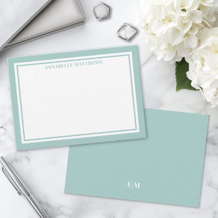 Teal Blue Border Minimalist Name Monogram Card