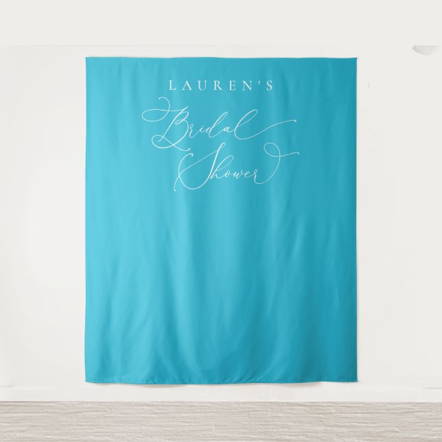 Teal Blue Bridal Shower Photo Backdrop Tapestry (Front)