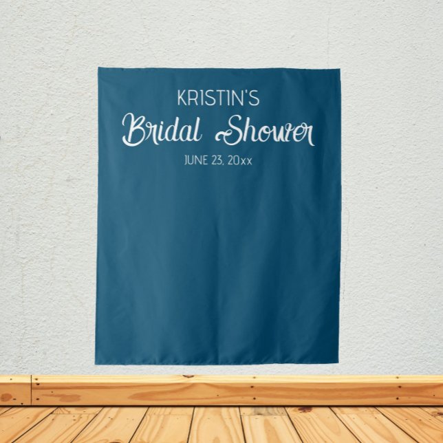 Teal Blue Bridal Shower Photo Backdrop Tapestry (In Situ)