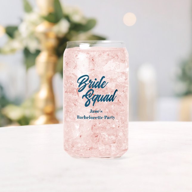Teal Blue Bride Squad Bachelorette Party Can Glass (Insitu (Wedding))