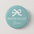 Teal blue bridesmaid button for wedding party
