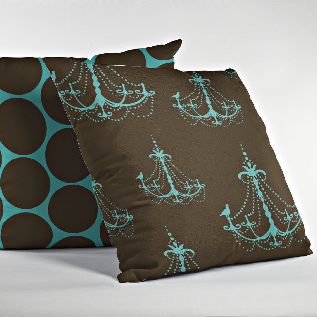 Teal Blue/Brown Big Dots Decorative Throw Pillow (Creator Uploaded)