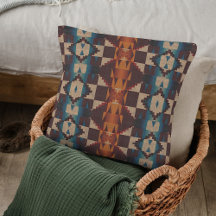 Teal Blue Brown Dark Red Rust Orange Tribal Art