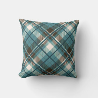 Teal Blue Brown Plaid Cushion