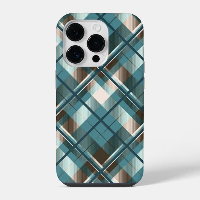 Teal Blue Brown Plaid iPhone Case (Back)