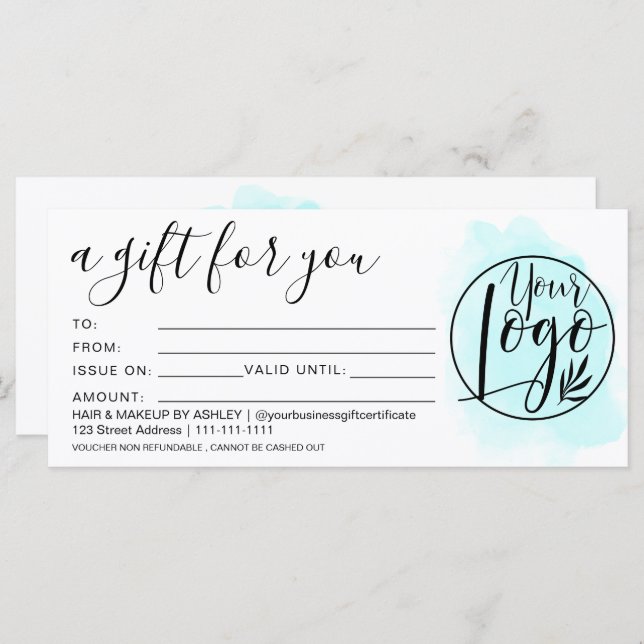 Teal blue brushstroke gift certificate logo (Front/Back)