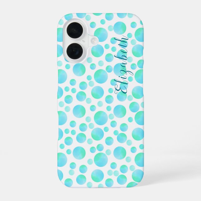 Teal Blue Bubbles Summer Modern Custom Name iPhone 16 Case (Back)