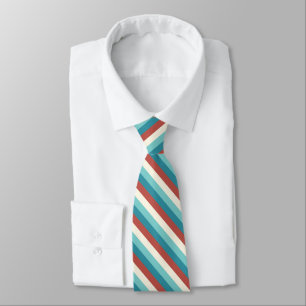 Teal Blue Burnt Orange Cream Stripe Tie