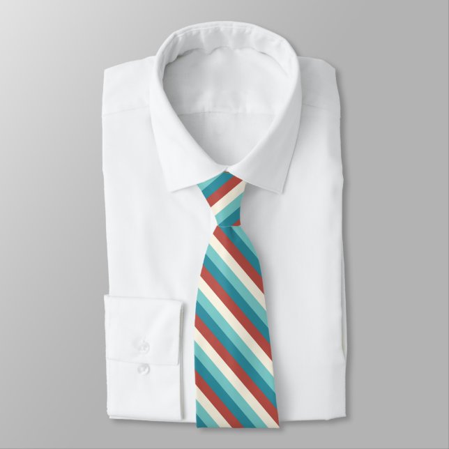 Teal Blue | Burnt Orange | Cream Stripe Tie (Tied)