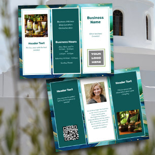 Teal Blue Business Logo QR code Tri-fold Flyer