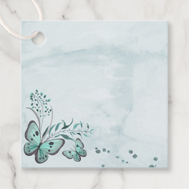 teal blue butterflies favour tags (Front)
