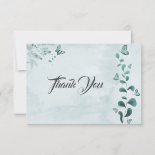 teal blue butterflies leaves botanical thank you card