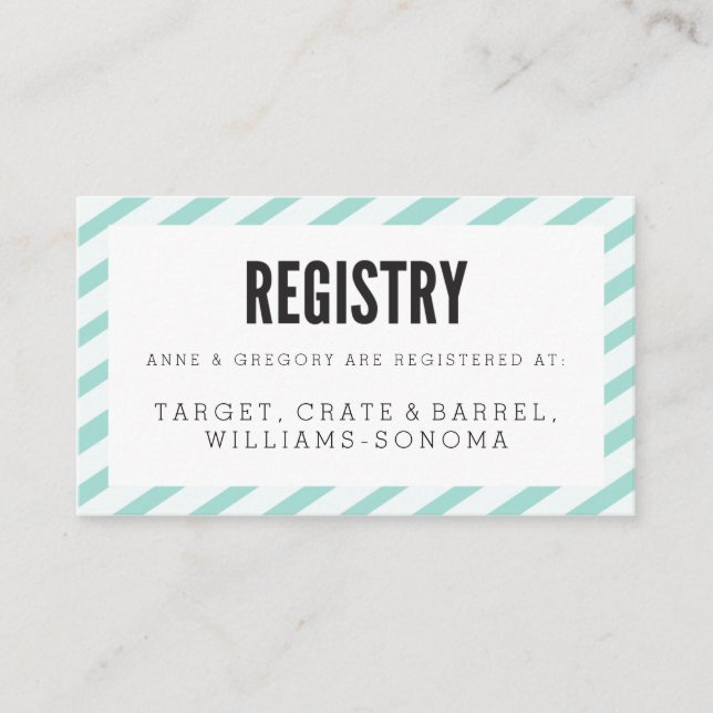 Teal Blue Carnival Stripes Registry Insert Card (Front)